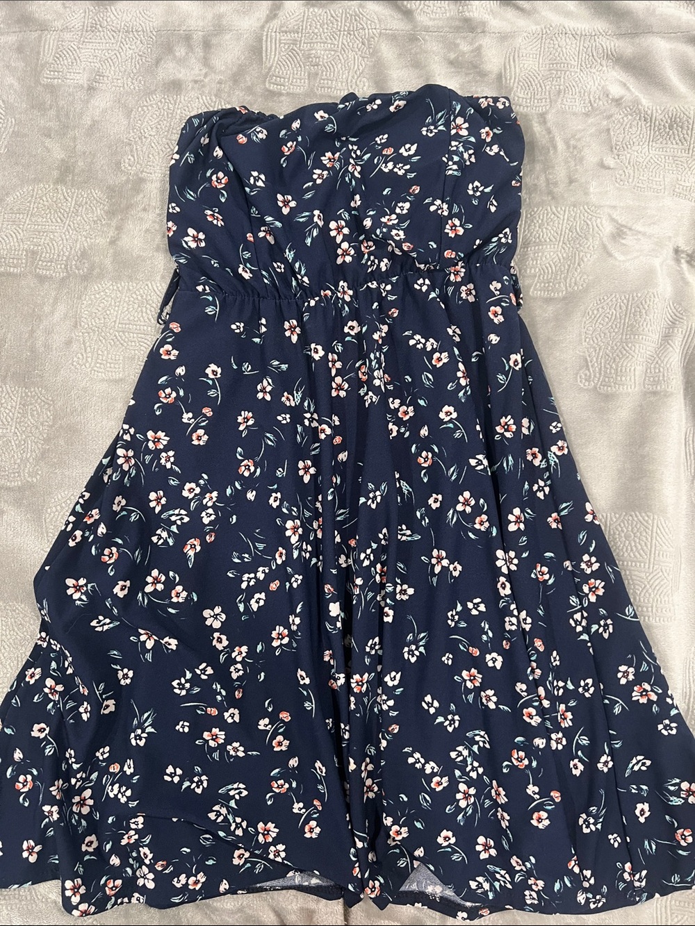 Navy Strapless Floral Sundress